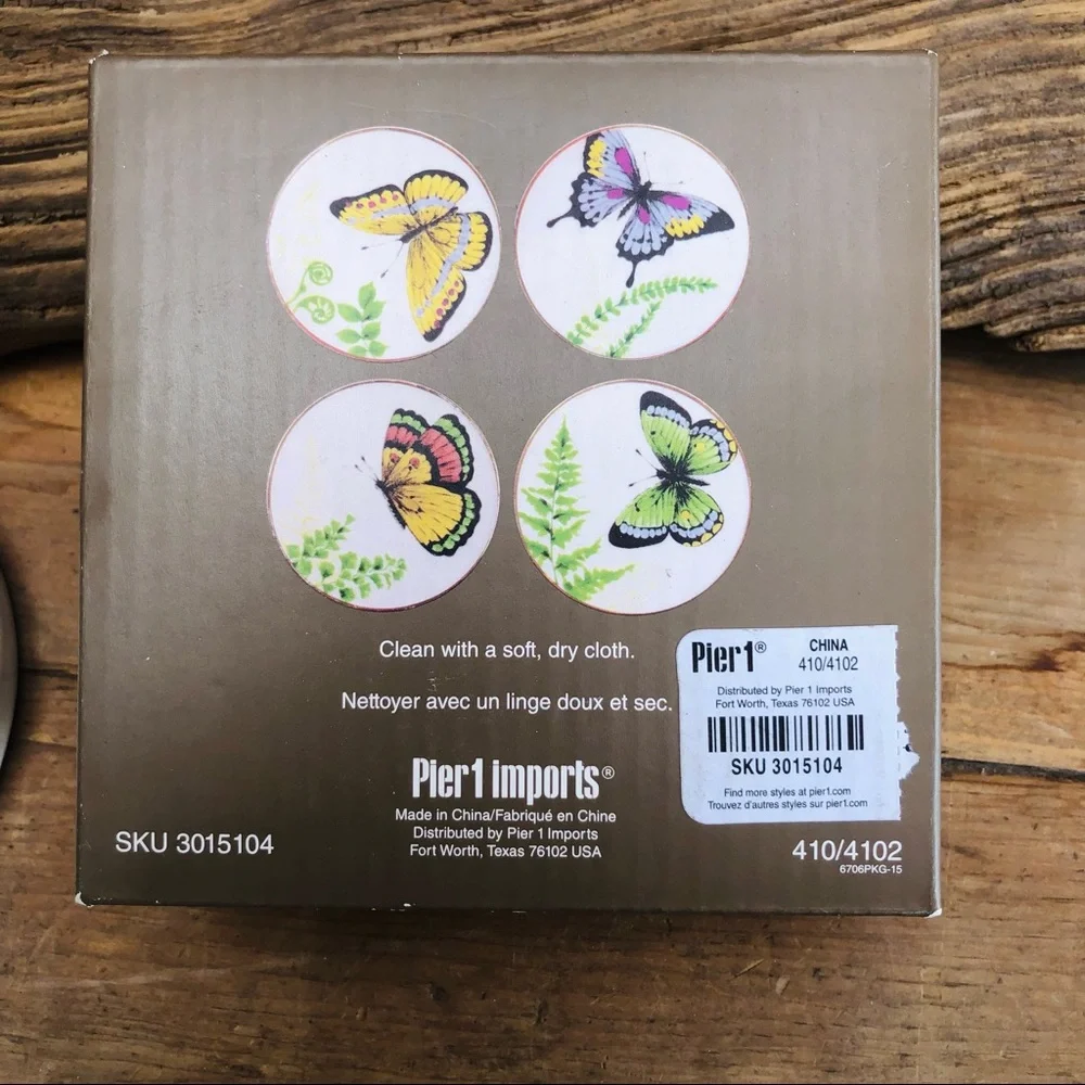 Pier 1 Butterfly Porcelain Coasters Set of 4